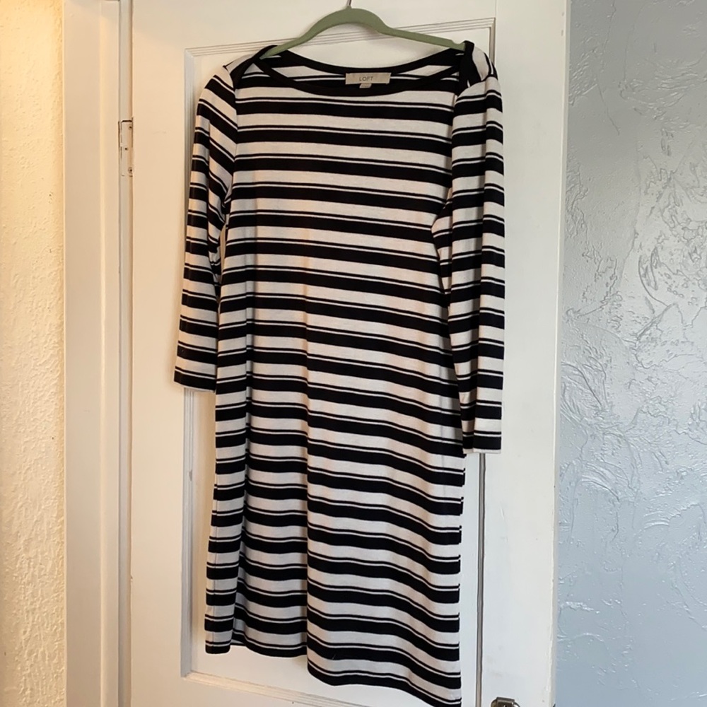 Loft black and white striped dress - M
